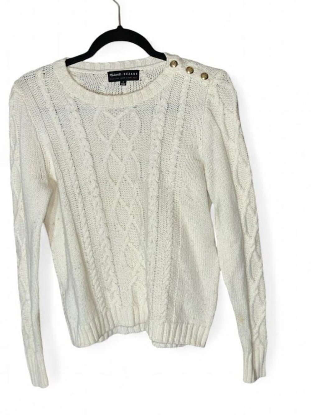 Madewell X Sezane Cable Knit Merino Wool Blend Ivory Sweater Size Small